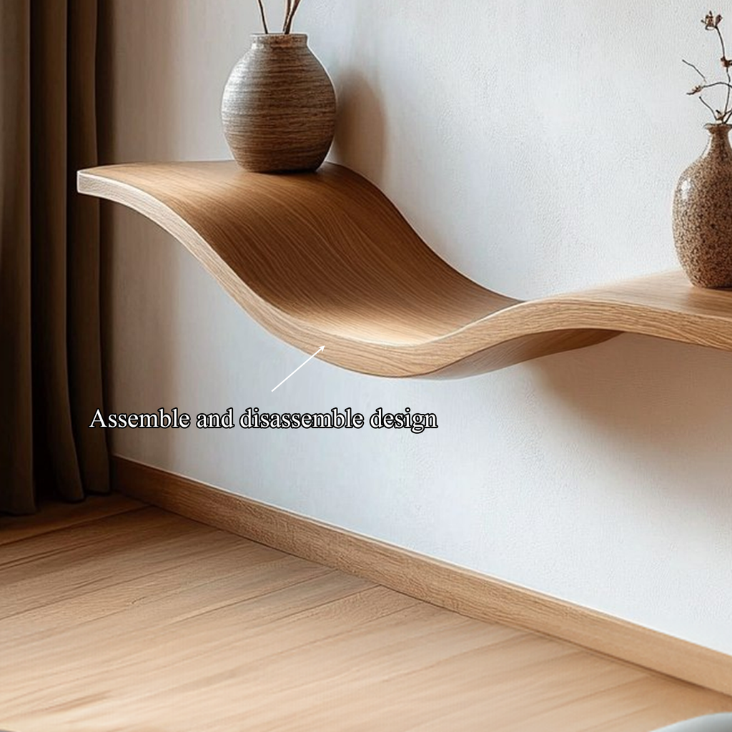 Wave Wall Shelf, Modern Curved Floating Shelf in Rustic Solid Wood
