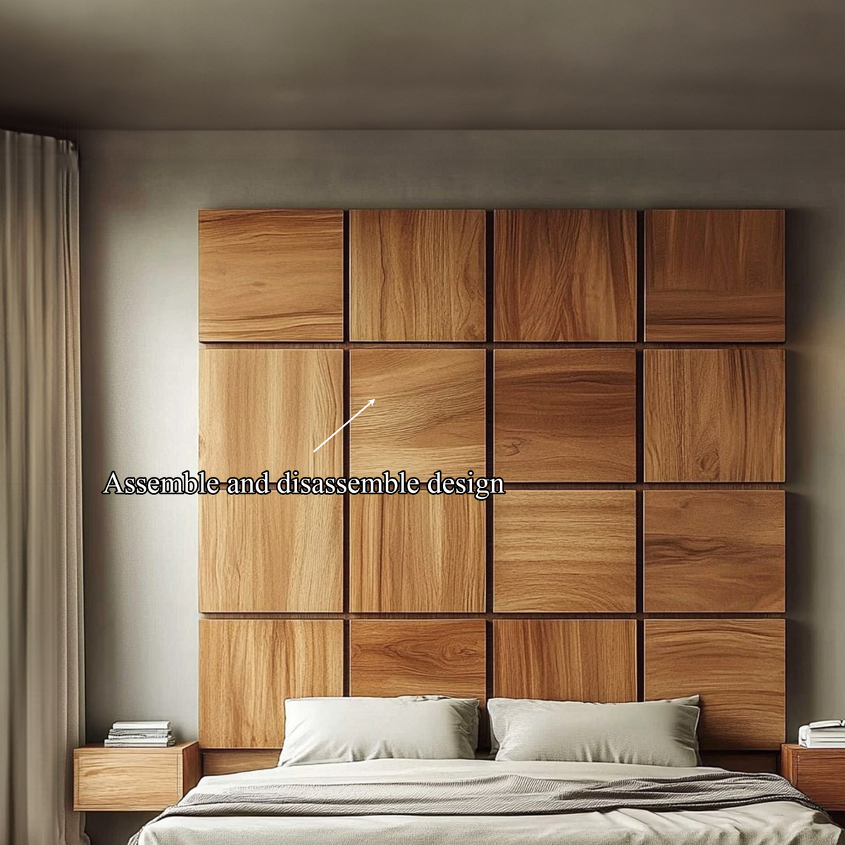 Handcrafted Wooden Panel Headboard Solid Wood Bedroom Interior Clean Line Design