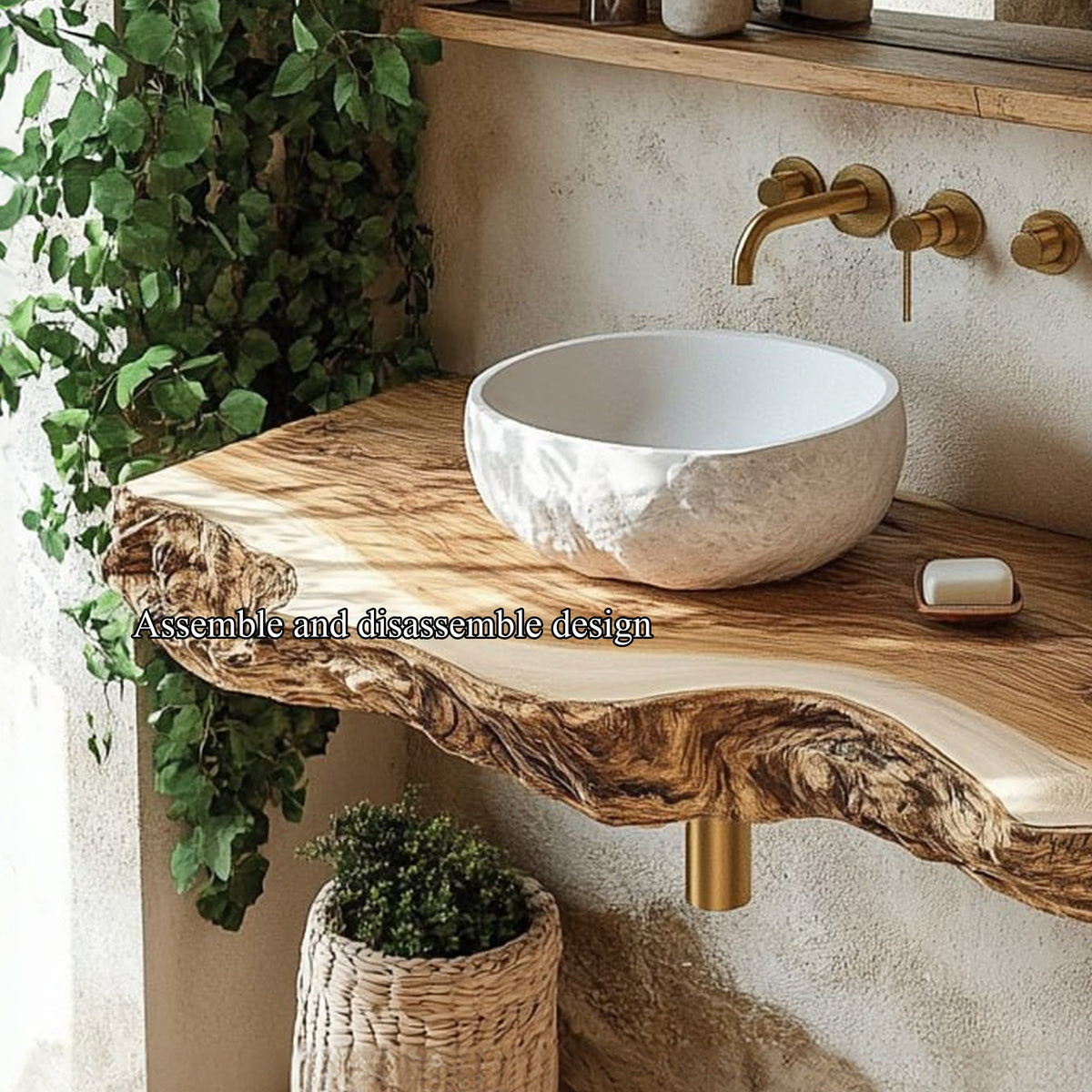 Midcentury Stone Basin Vanity Bathroom