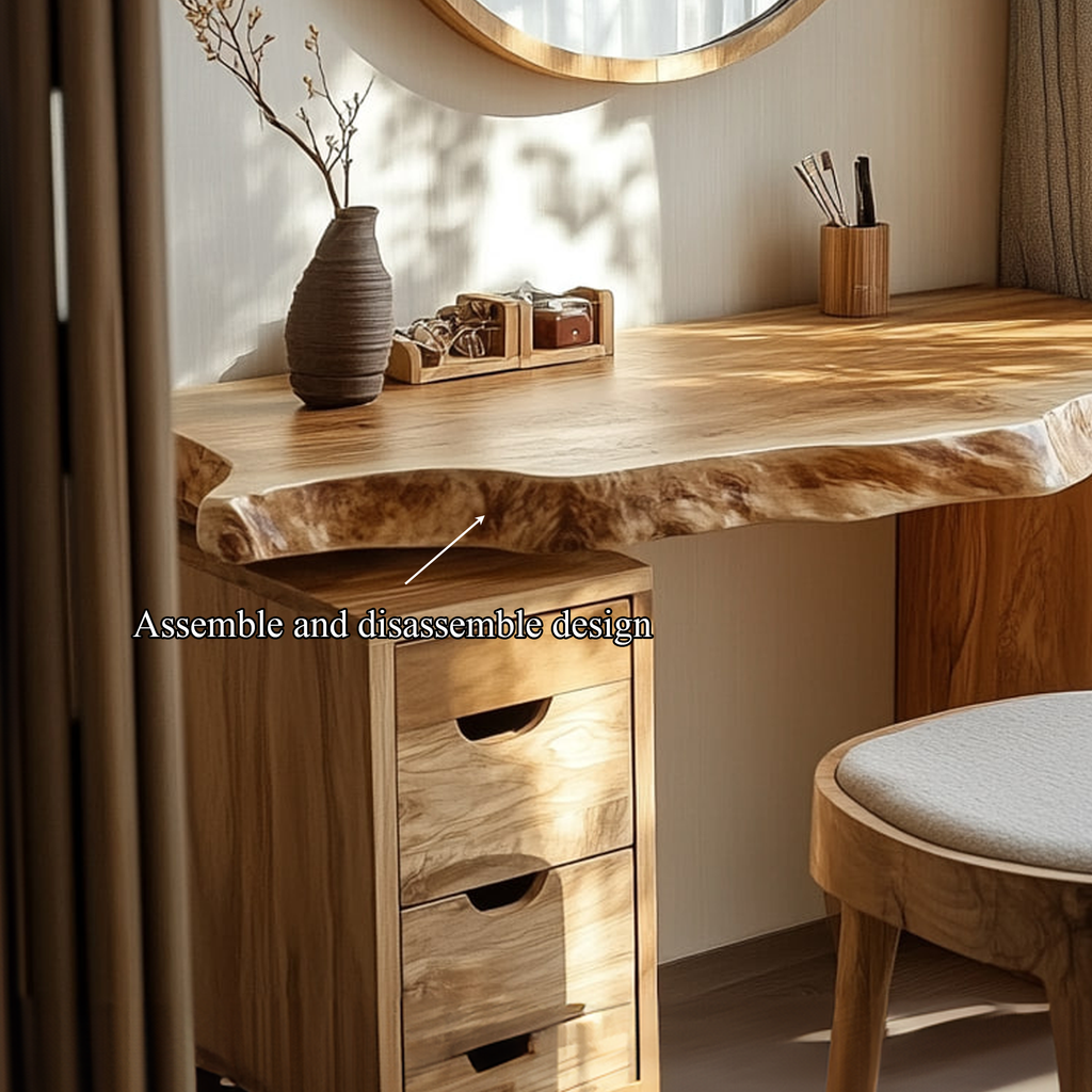 Japandi Solid Wood Floating Dressing Table Live Edge Bedroom