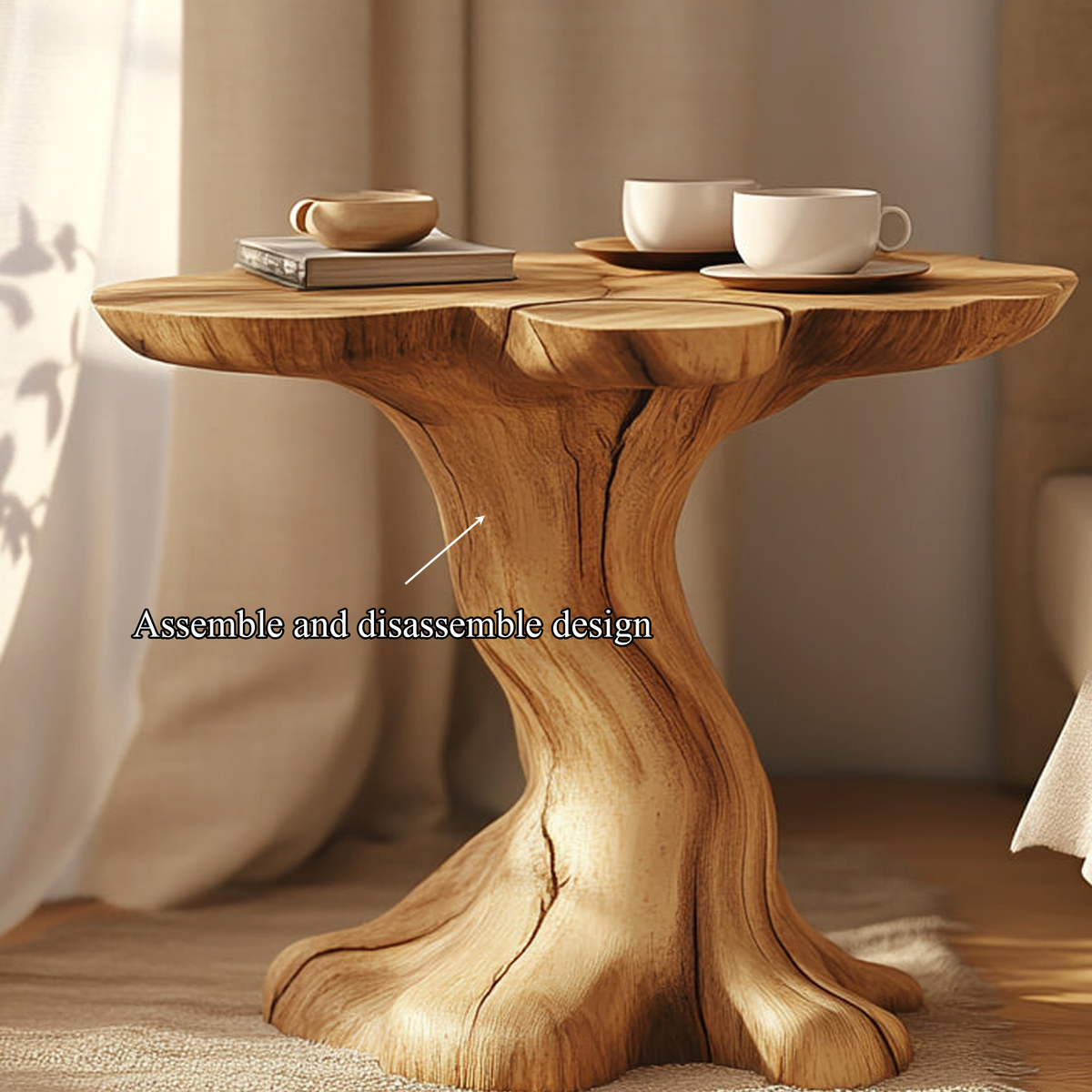 Sculptural Wood Nightstand, Organic Rustic End Table for Bedroom