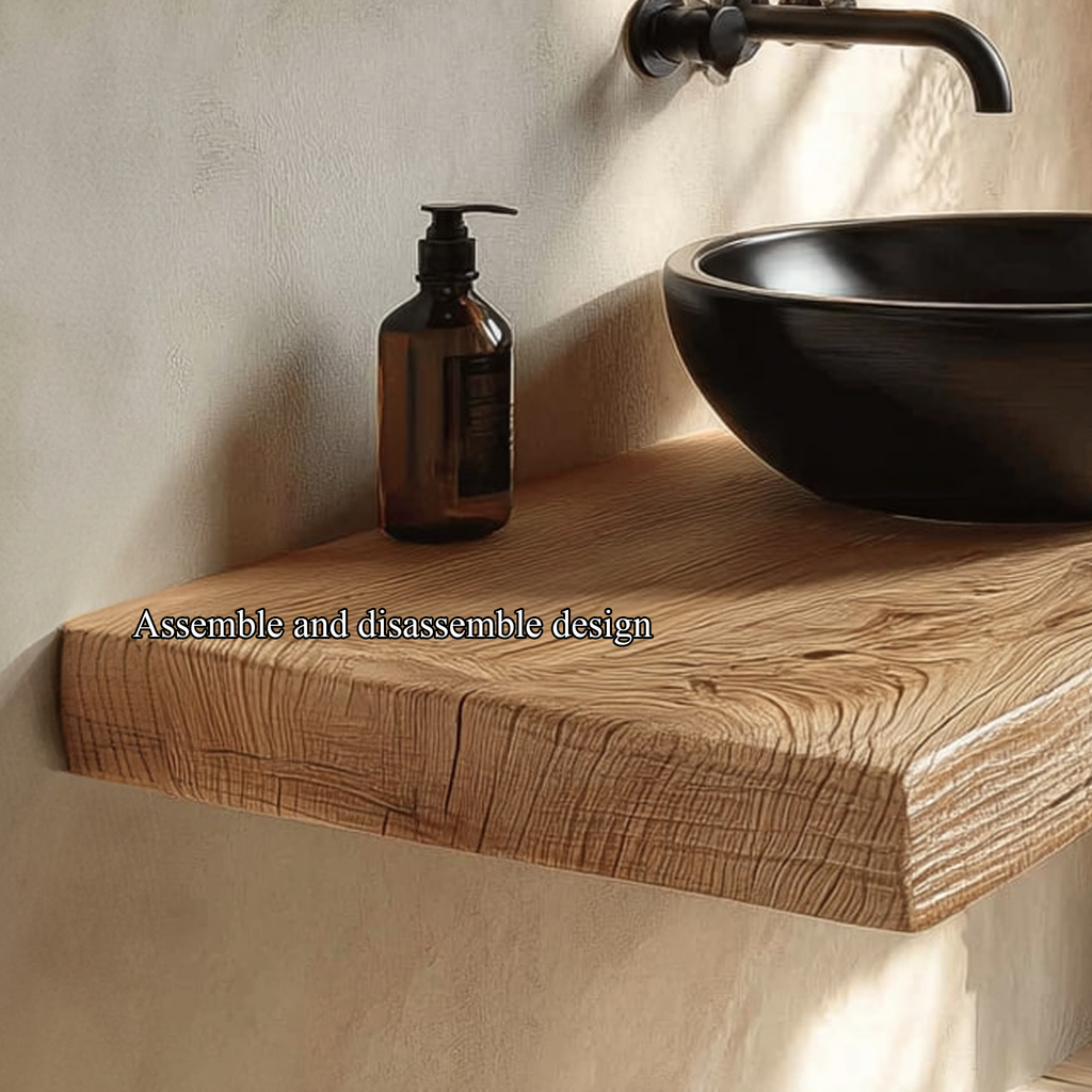 Natural Edge Floating Vanity, Rustic Reclaimed Wood Washroom Shelf