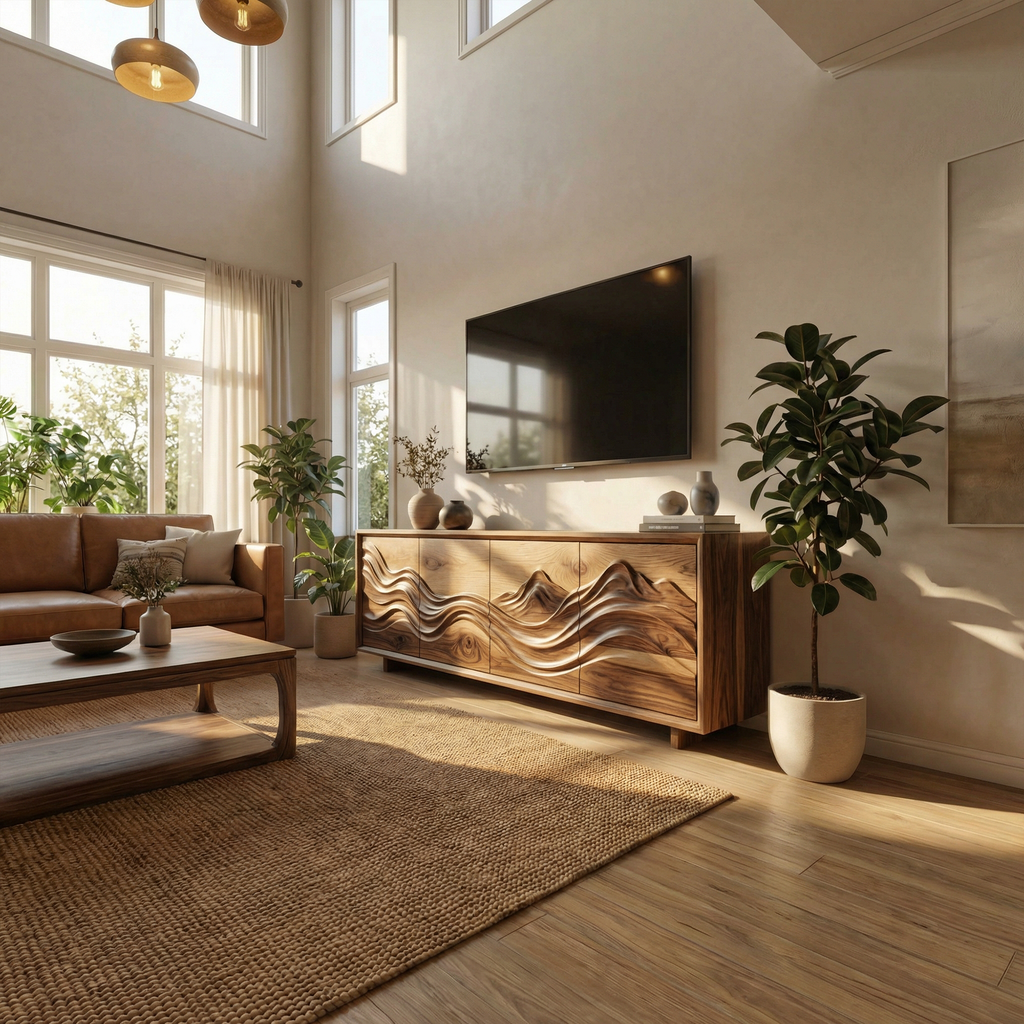 Handcrafted Sculptural Storage Cabinet Solid Wood Living Room