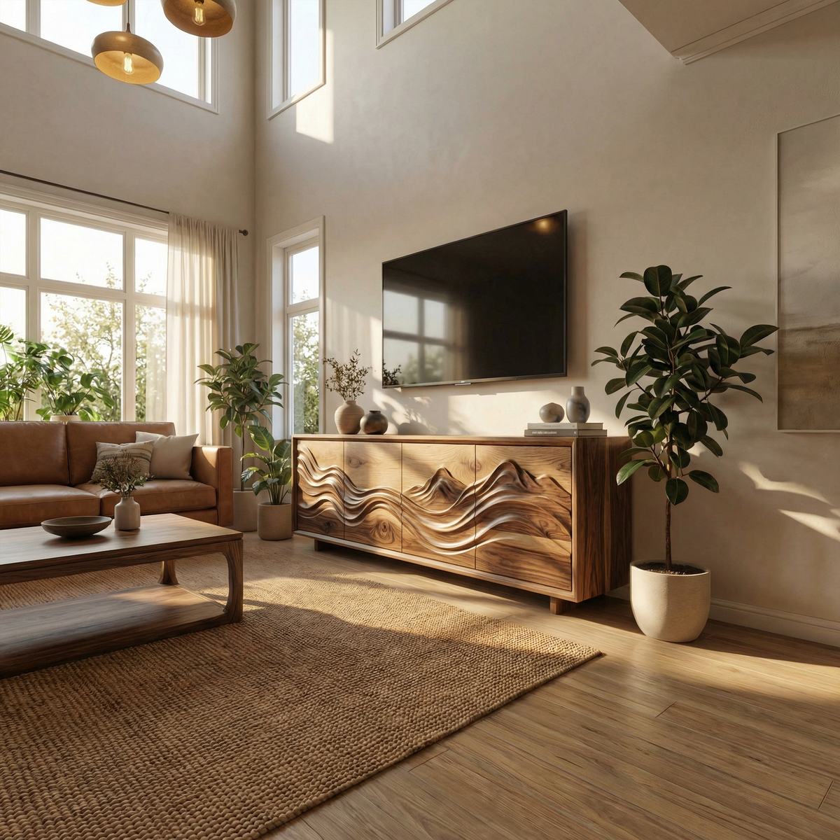 Handcrafted Sculptural Storage Cabinet Solid Wood Living Room