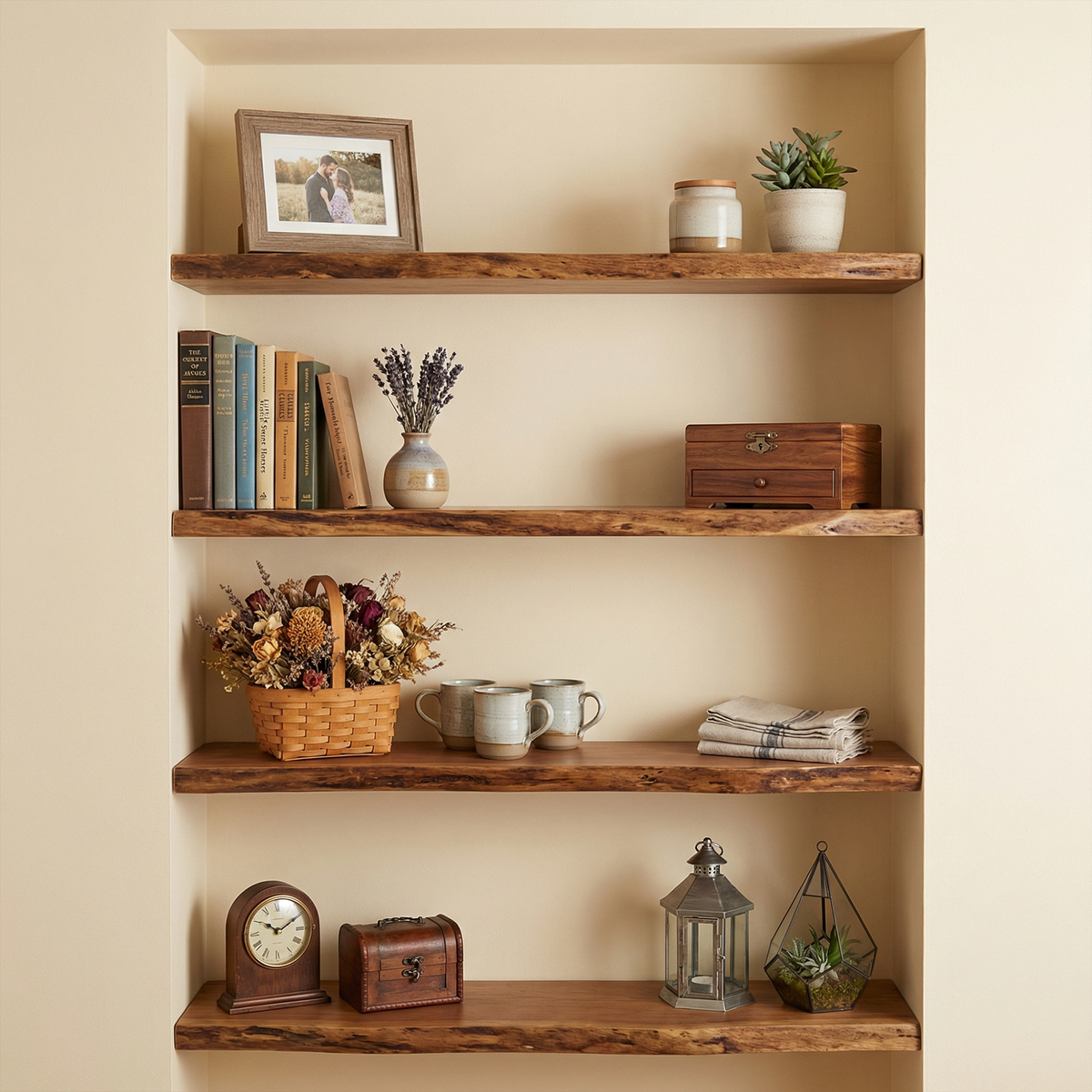 Industrial Rustic Floating Wall Shelves Solid Wood