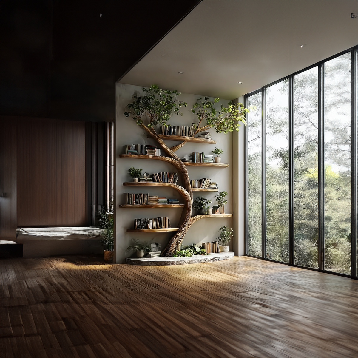 Large Tree Bookcase, Rustic Branch Wall Shelf for Guest Room