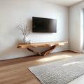Live Edge Solid Wood TV Console Handmade Floating Media Shelf For Living Room