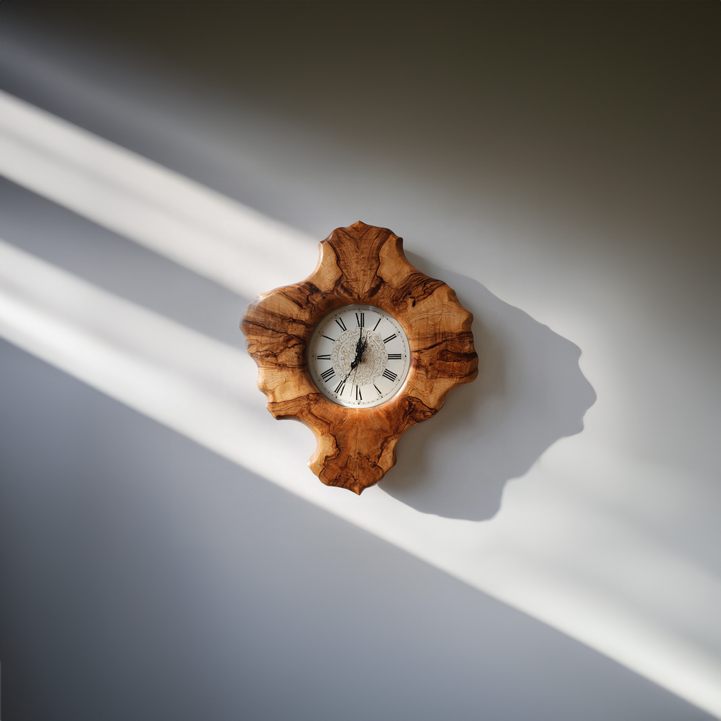 Rustic Organic Sculpted Wood Wall Clock, Handmade Abstract Tree Slice Clock