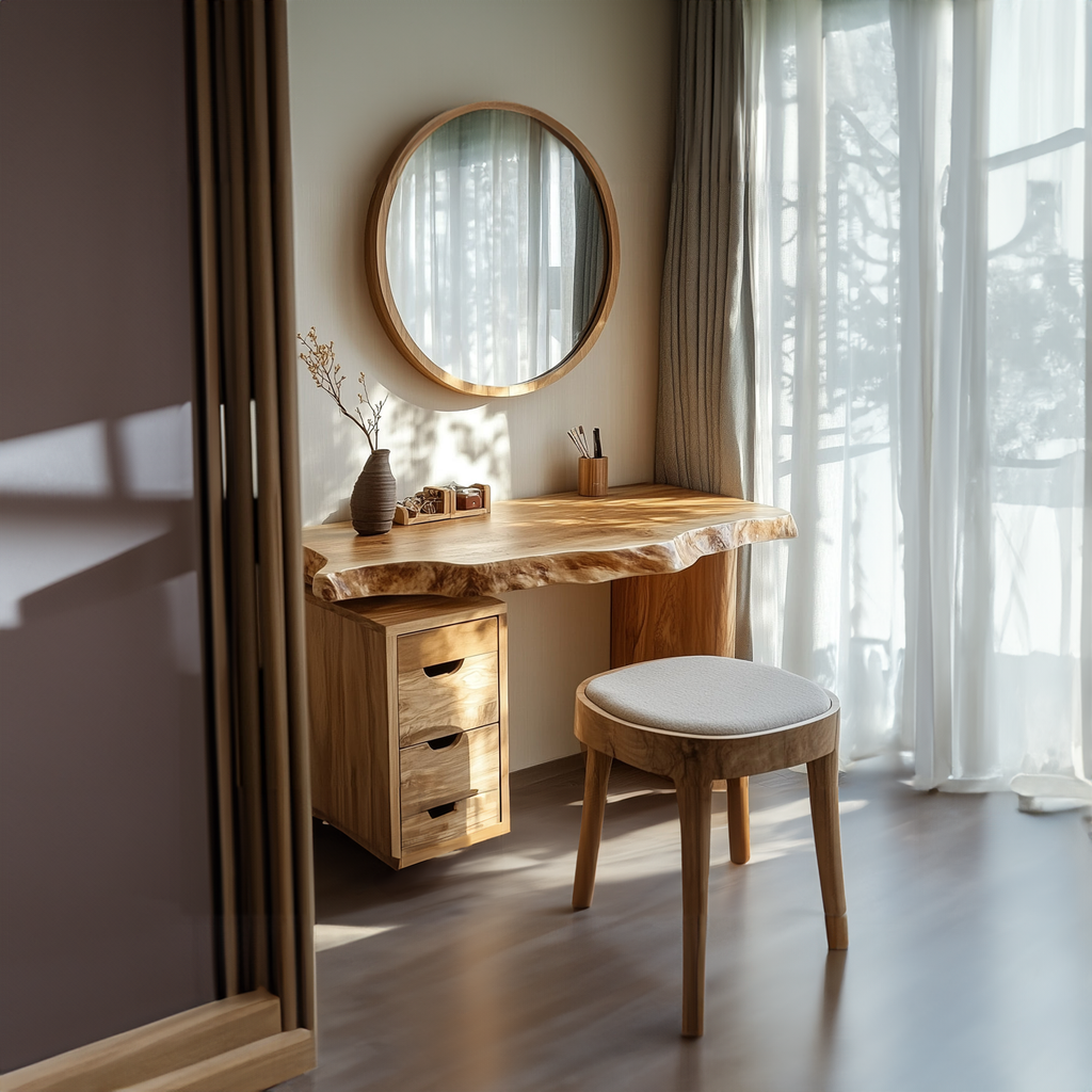 Japandi Solid Wood Floating Dressing Table Live Edge Bedroom