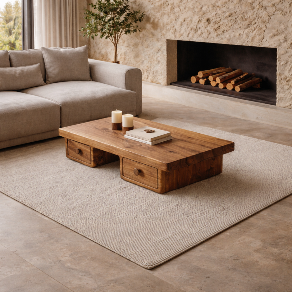 Small Tamarind Wood Coffee Table With Hidden Storage, 30 To 50 Inch