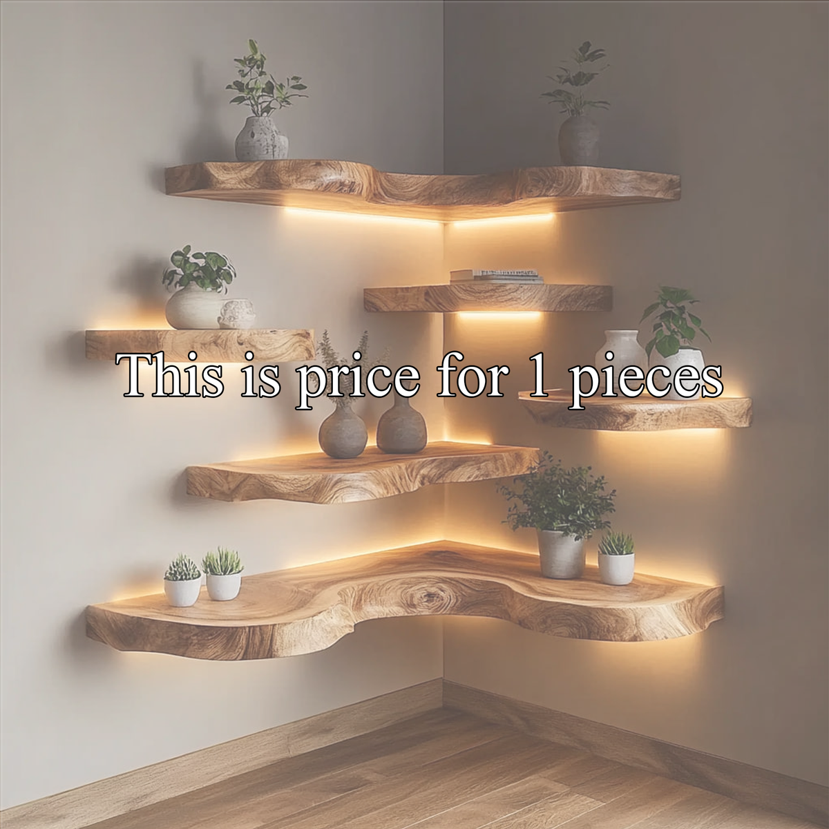 Floating Corner Shelf, Live Edge Hardwood Kitchen Corner Shelf