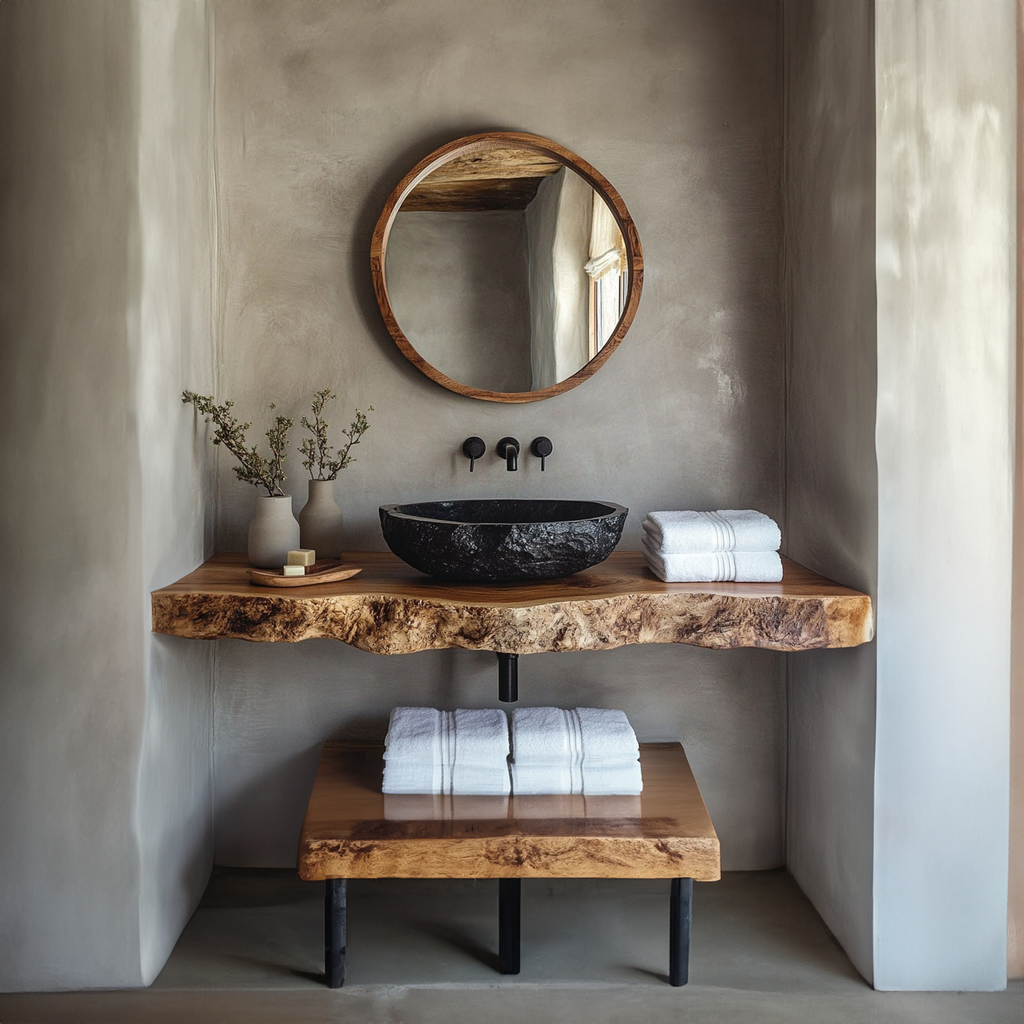 Live Edge Bathroom Vanity Top, Rustic Floating Wood Sink Shelf