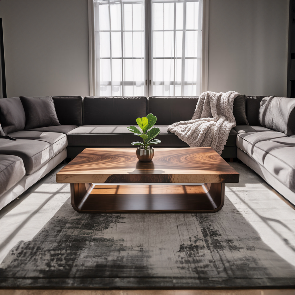 Wave Coffee Table, Mid Century Solid Monkeypod Wood Sculptural Table