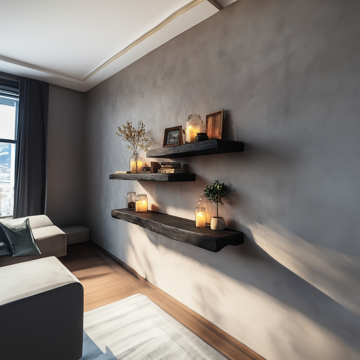 Floating Shelf, Rustic Solid Wood Mood Display for Bedroom Walls