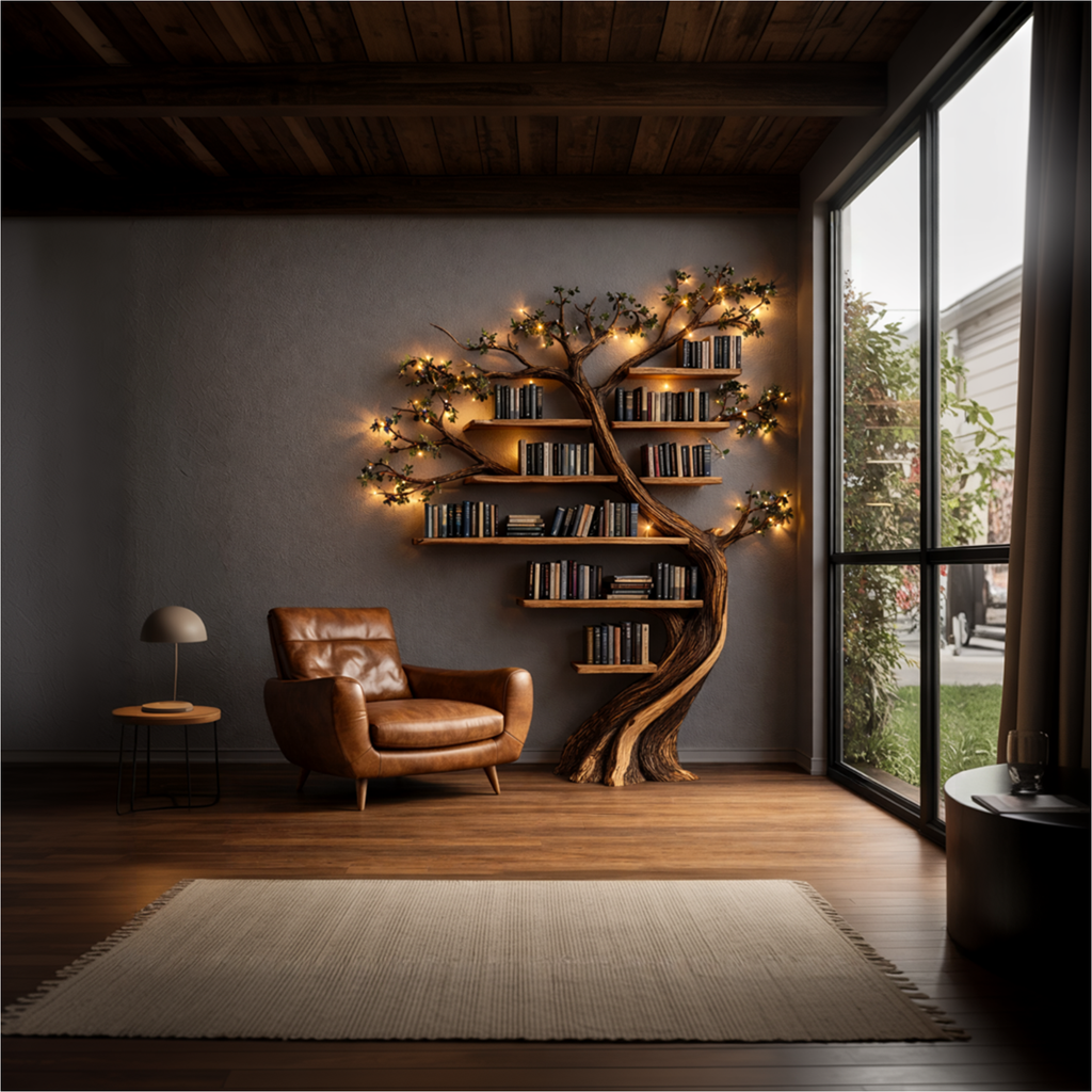 Tree Bookshelf, Rustic Branch Wall Mounted Bookcase for Living Room