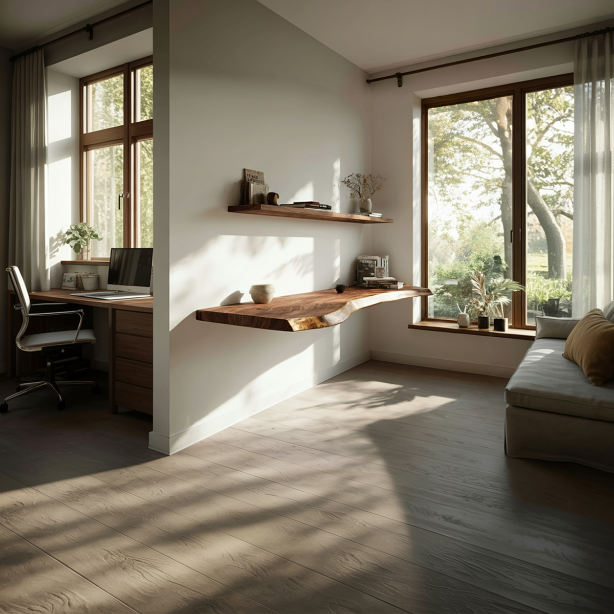 Handcrafted Live Edge Floating Work Desk Modern Corner Workspace