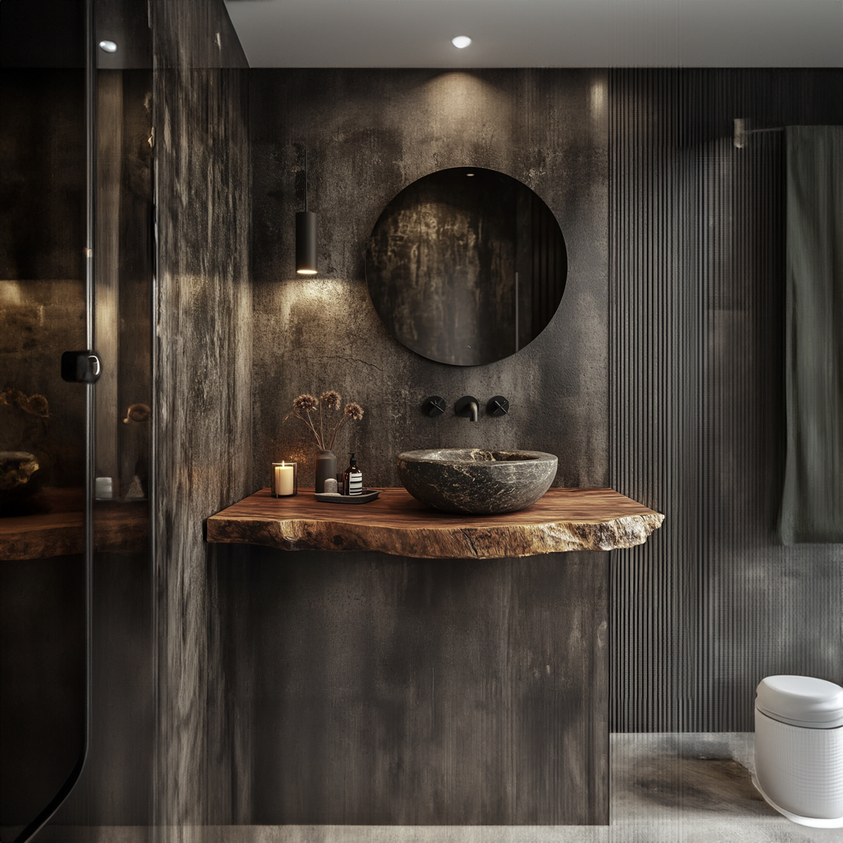 Floating Bathroom Vanity, Mid Century Live Edge Solid Wood Shelf