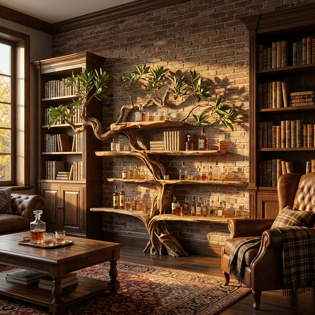 Wine Rack Wall Shelf, Nature Inspired Tree Branch Wood Bar Display