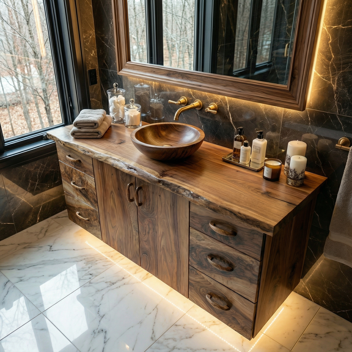 Rustic Bathroom Vanity Cabinet, Natural Grain Solid Wood Sink Storage