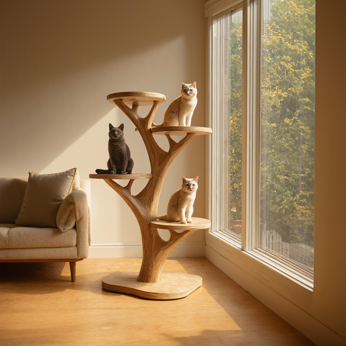 Rustic Wooden Cat Tree Stand Living Room Play