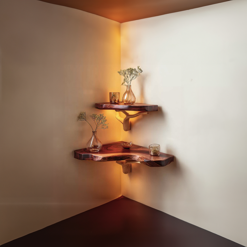 Rustic Corner Floating Shelf Living Room