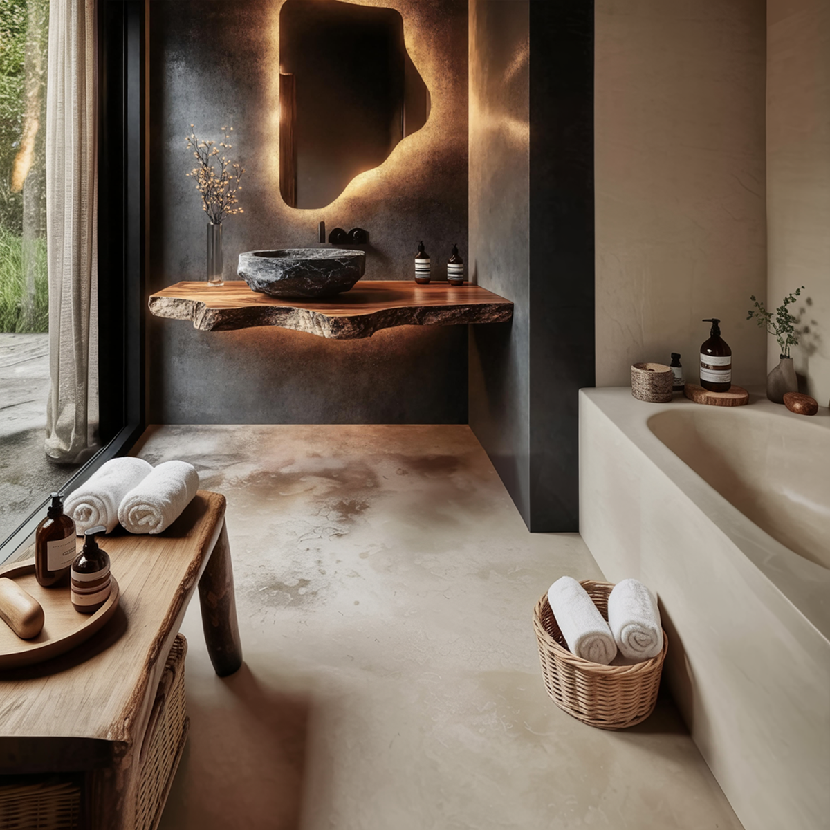 Rustic Bathroom Vanity Console, Live Edge Solid Wood Sink Stand