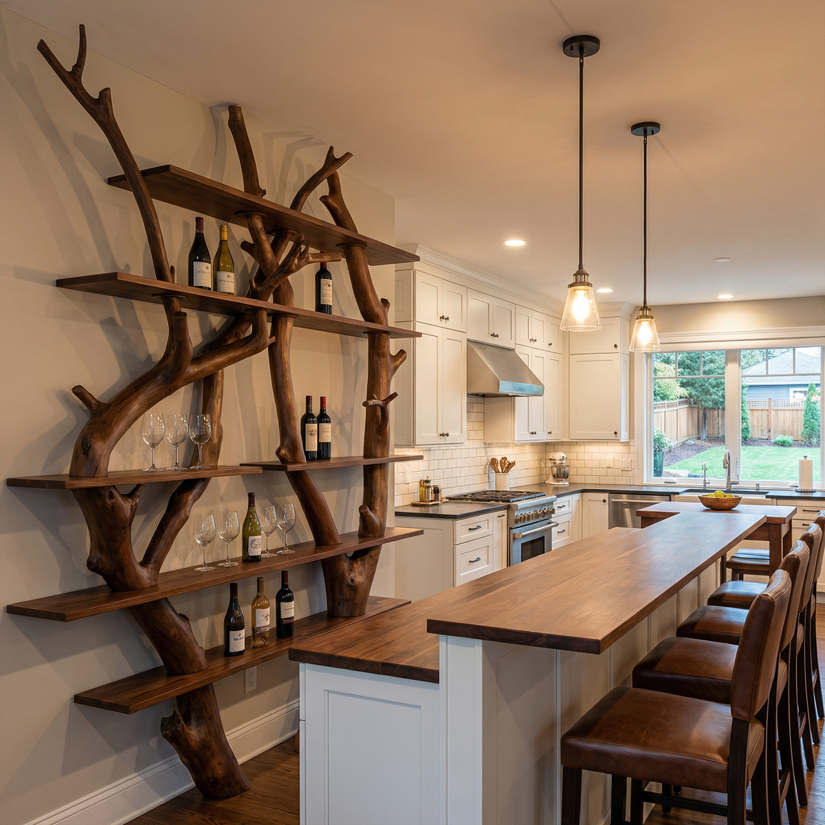 Large Tree Branch Wall Wine Rack For Kitchen Or Home Bar, 80 Inch