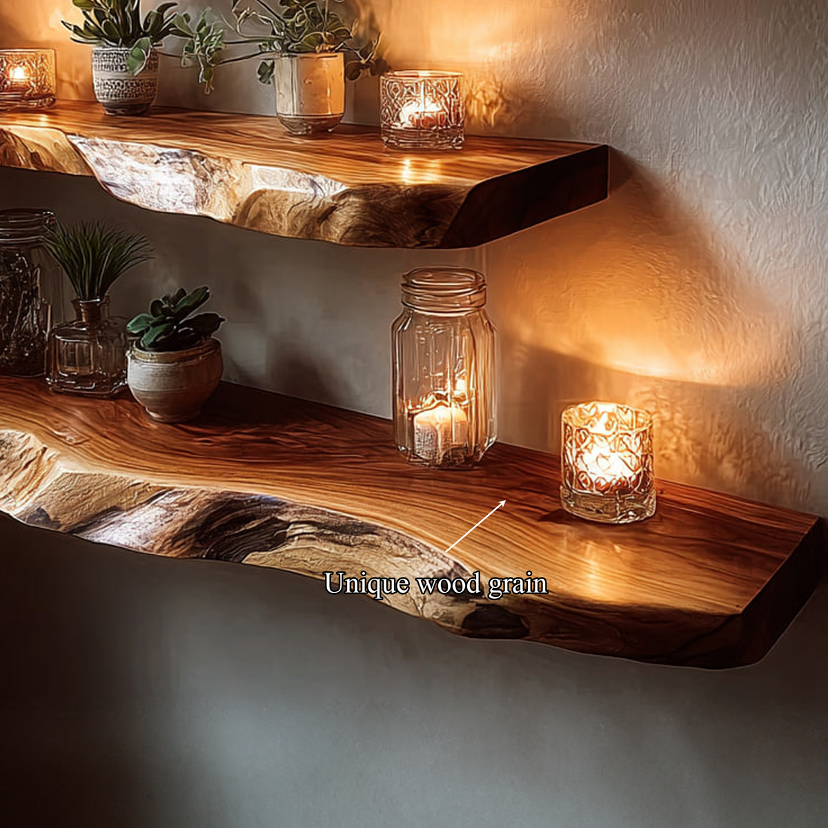 Live Edge Candle Shelf, Rustic Tamarind Wood Floating Bedroom Ledge