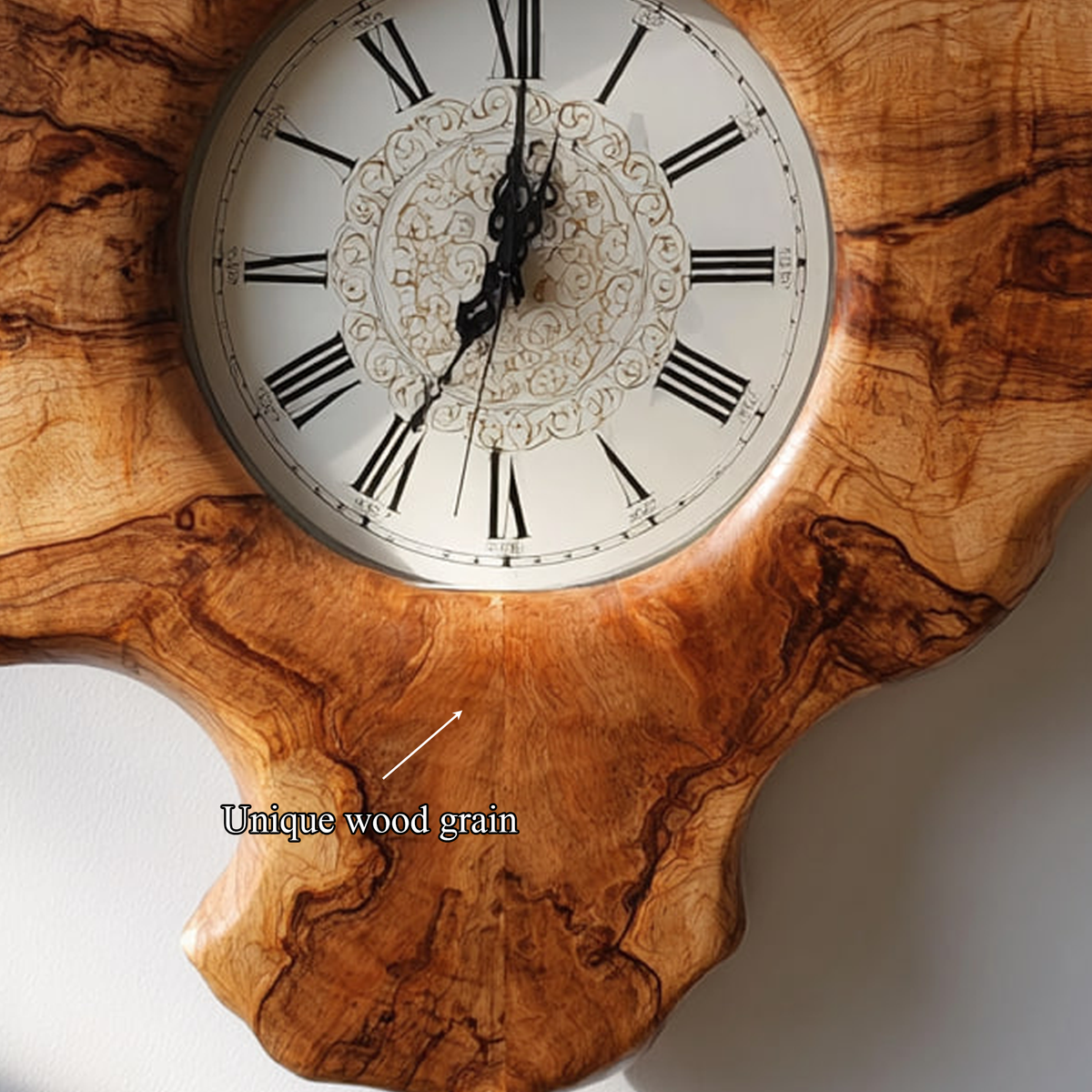 Rustic Organic Sculpted Wood Wall Clock, Handmade Abstract Tree Slice Clock
