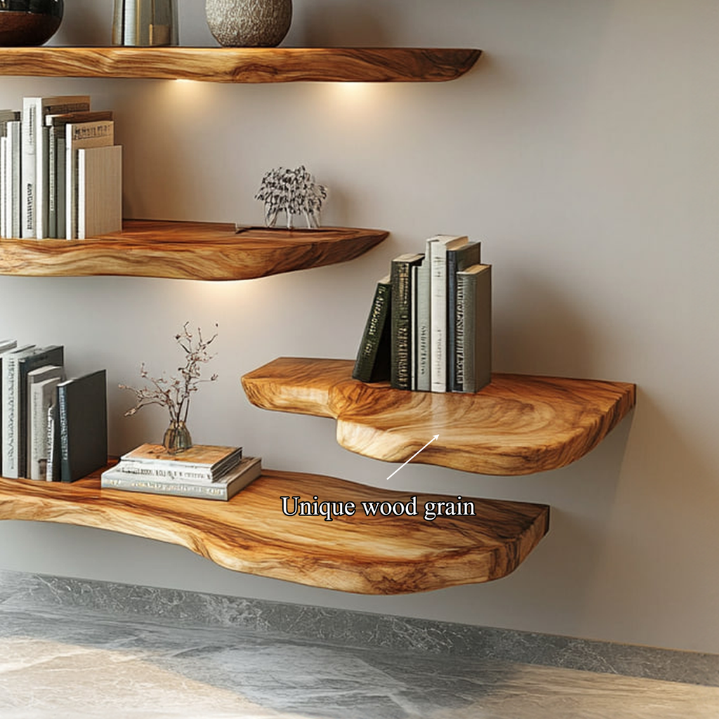 Live Edge Wall Shelf, Rustic Natural Wood Floating Ledge for Bedroom