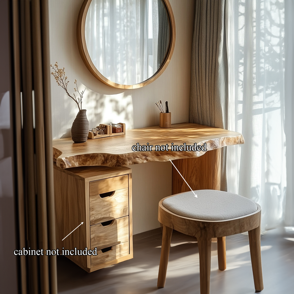 Japandi Solid Wood Floating Dressing Table Live Edge Bedroom