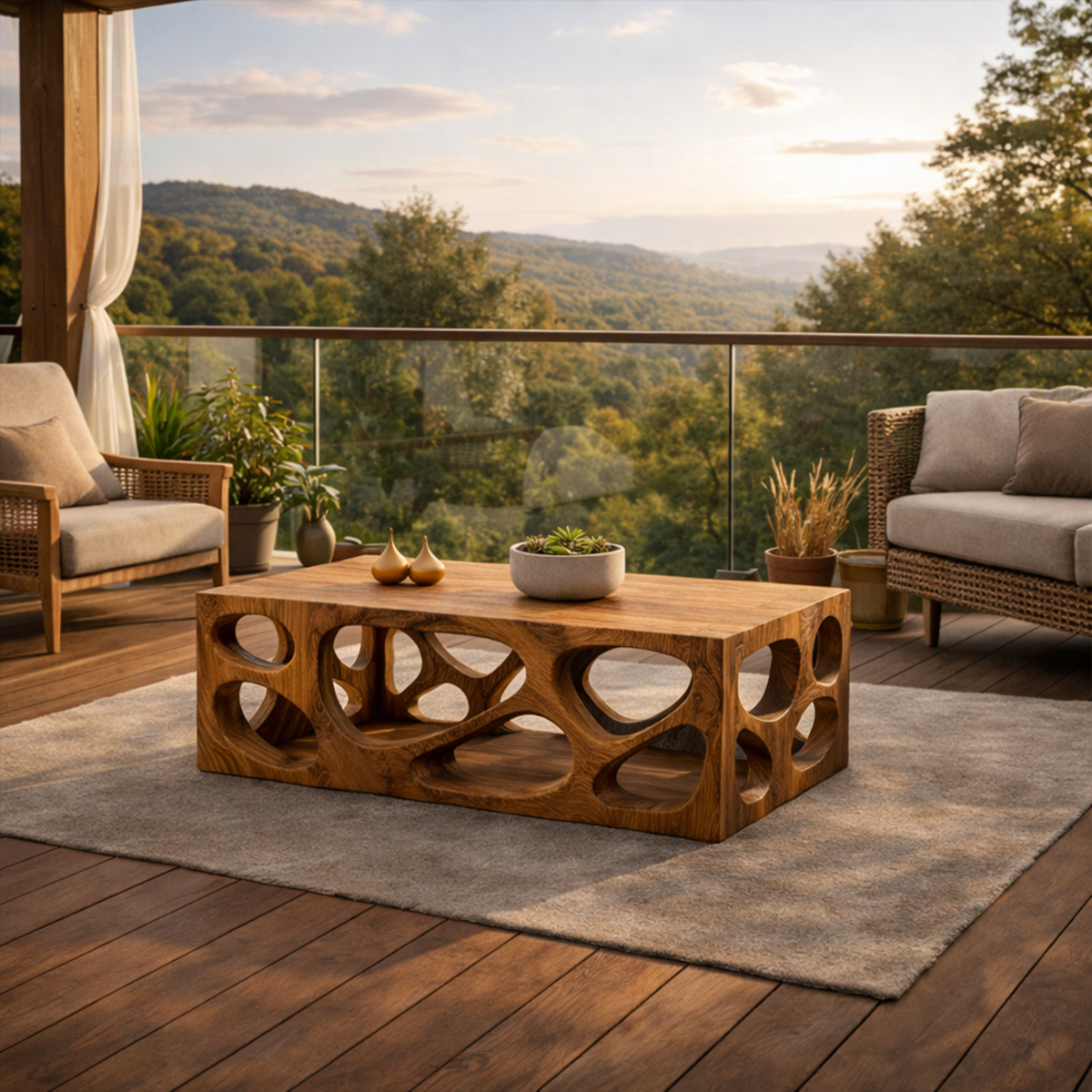 Architectural Carved Solid Wood Coffee Table Organic Void Design Statement Living Room Interior
