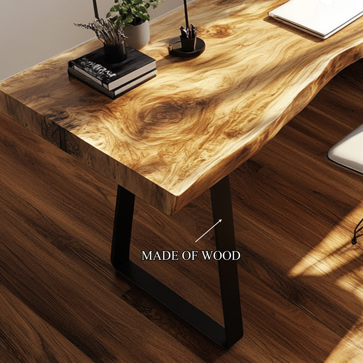 Live Edge Desk, Modern Rustic Solid Hardwood Work Desk for Home Office