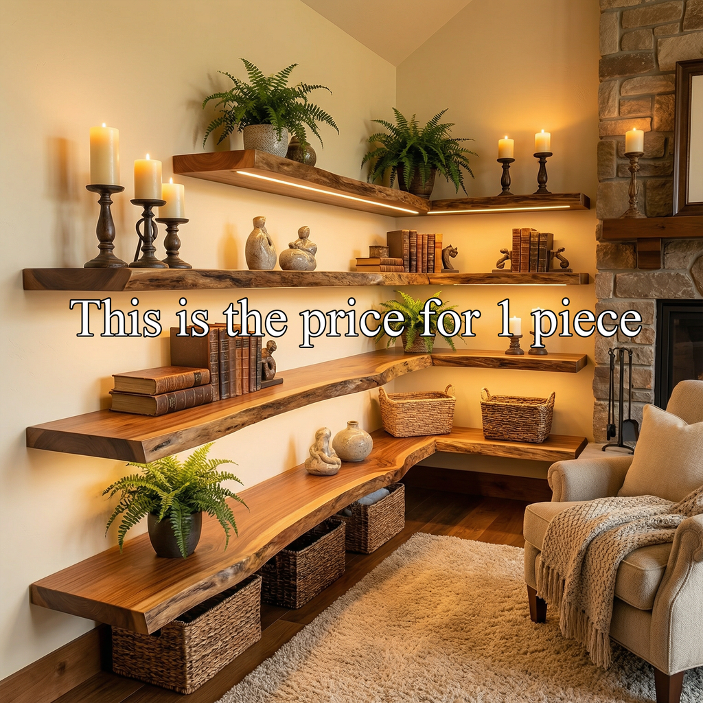 Farmhouse Corner Floating Shelf, Solid Wood Living Room Shelf