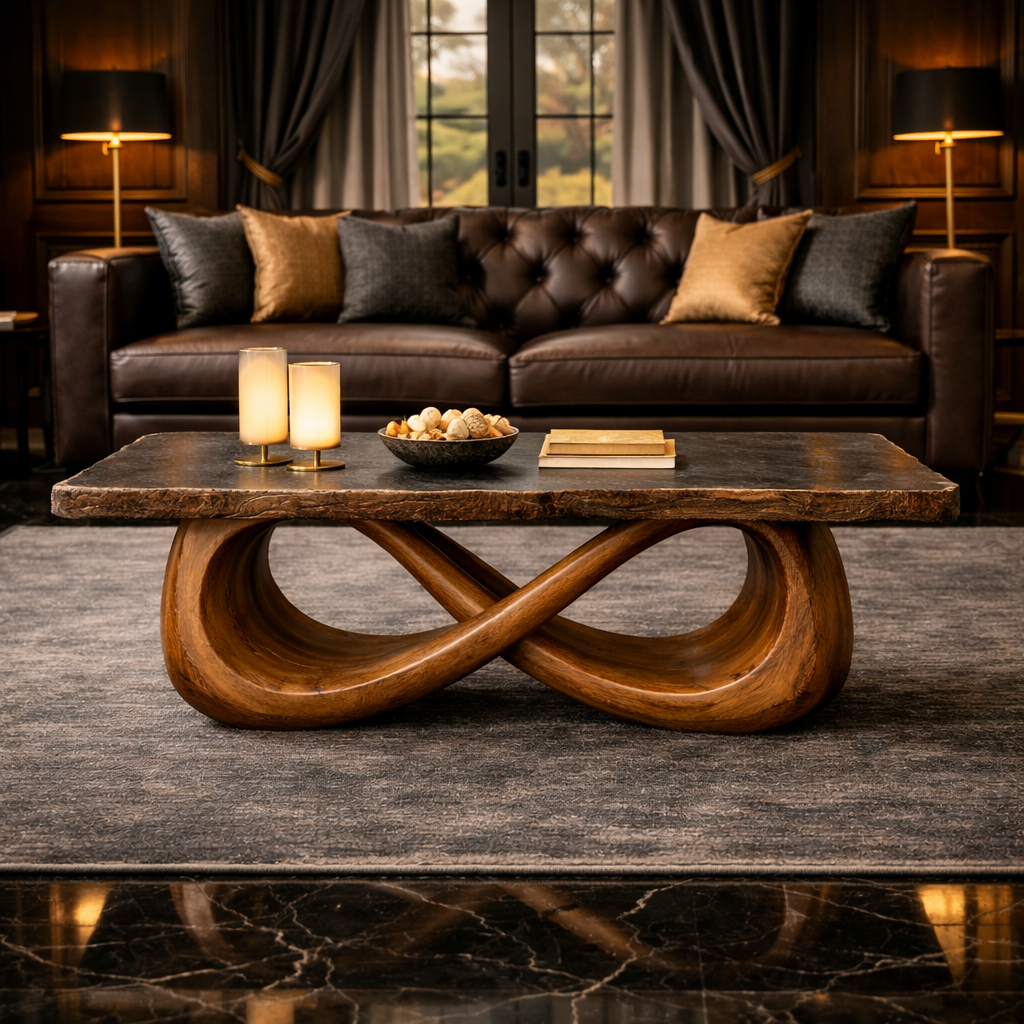 Sculptural Loop Coffee Table, Warm Modern Tamarind Wood Table