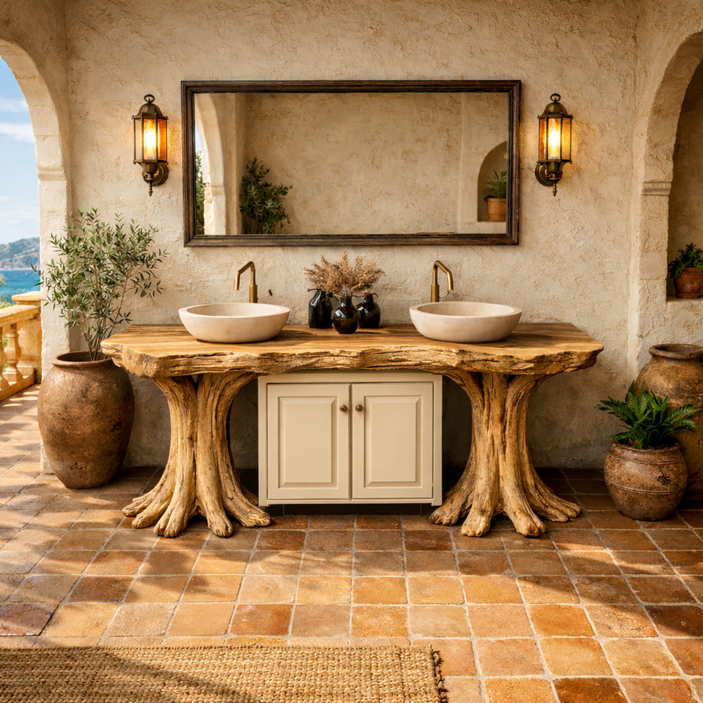 Luxury Organic Solid Wood Bathroom Vanity Tree Base Statement Design