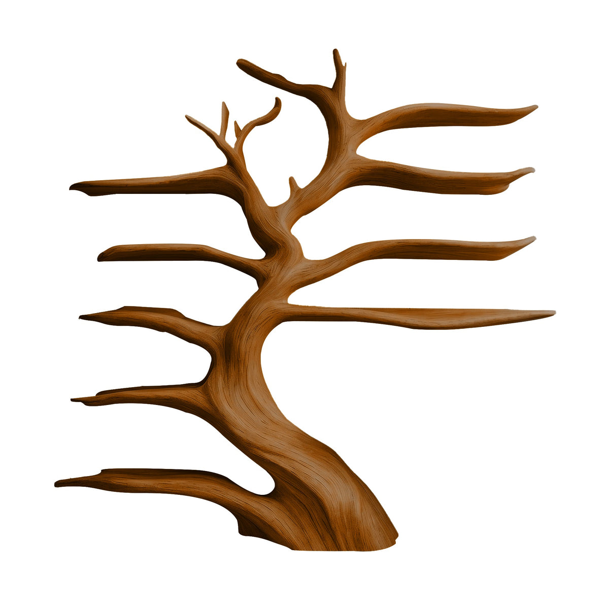 Solid Wood Tree Wine Rack with Integrated LED Backlit Branch Shelves in Brown finish