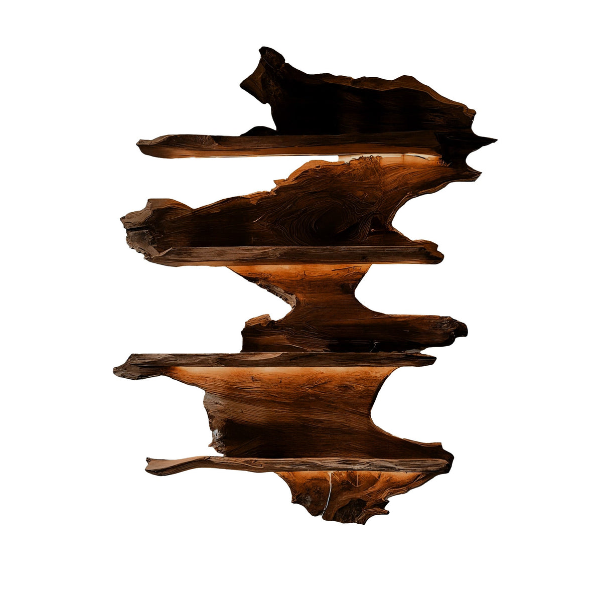 Live Edge Floating Wine Rack with Stacked Solid Slab Tiers in Brown finish