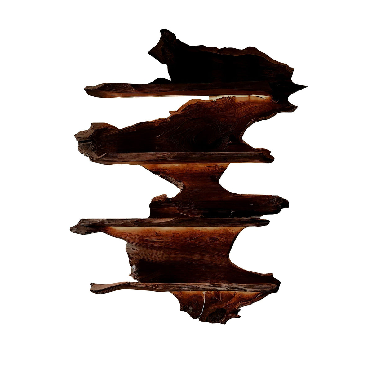 Live Edge Floating Wine Rack with Stacked Solid Slab Tiers in Dark Walnut finish