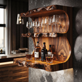 Sculpted Reclaimed Tamarind Wall Bar Shelf for Bottles, 47-65 in