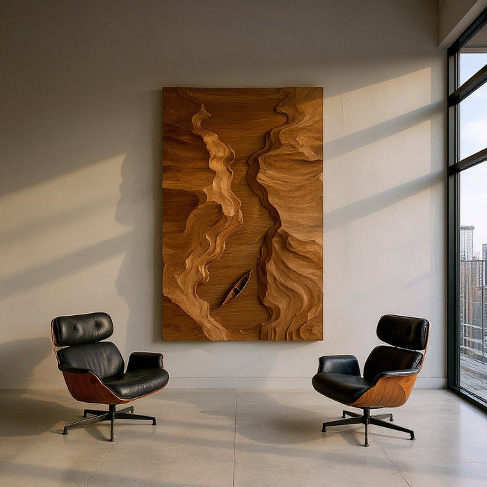 Abstract Canyon Wood Wall Sculpture For Modern Office Interior Decor