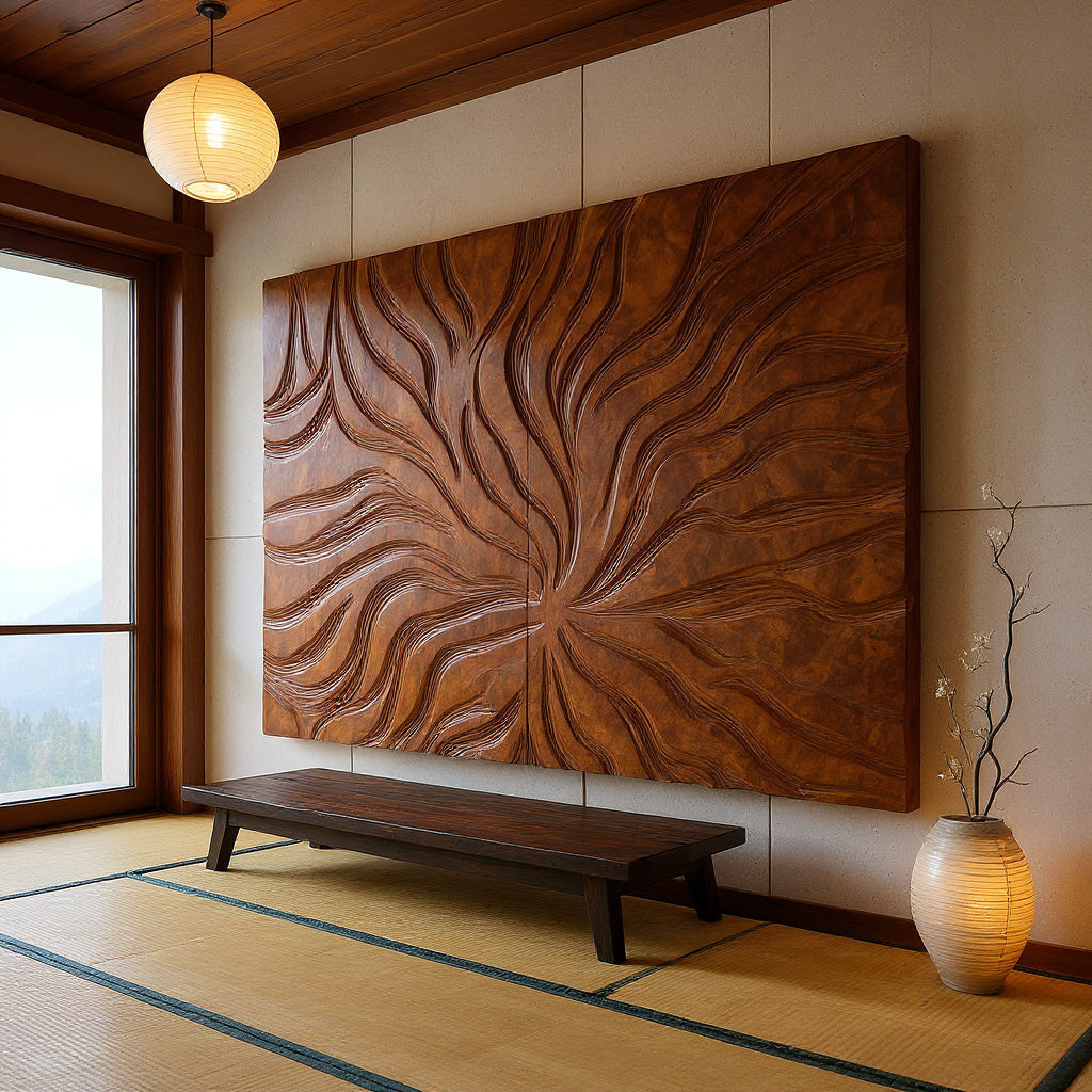 Abstract Flowing Grain Wood Headboard For Modern Minimalist Bedroom