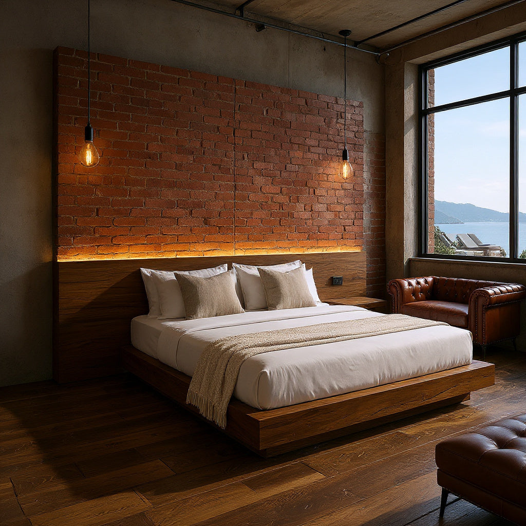 Abstract Flowing Wood Headboard For Luxury Coastal Villa Bedroom