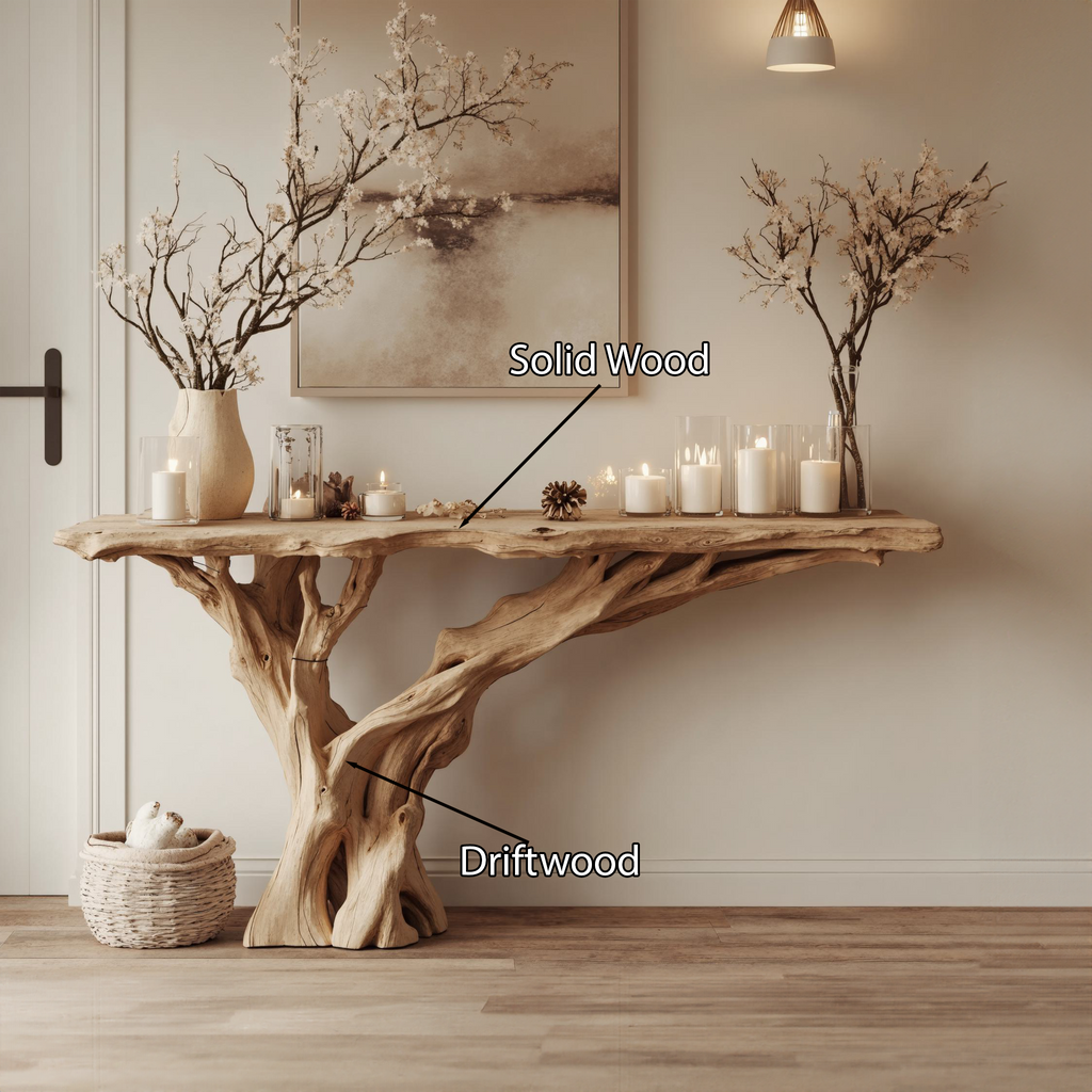 Narrow Floating Live Edge Console Table in Natural Wood