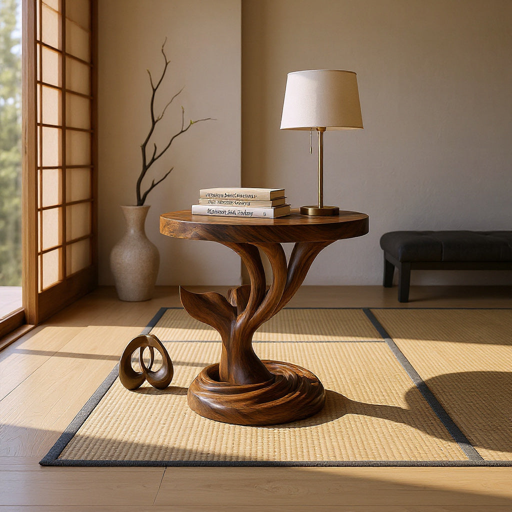 Architectural Wood Side Table For Media Room, 16 to 22 Inch