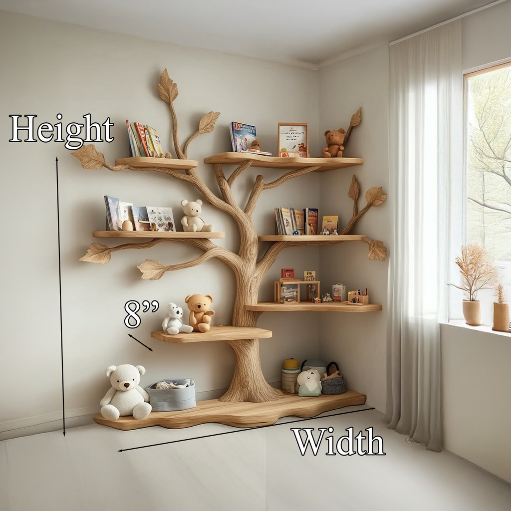 Tree-Shaped Wood Wall Bookcase for Nursery and Kids Room, 60 x 60 in