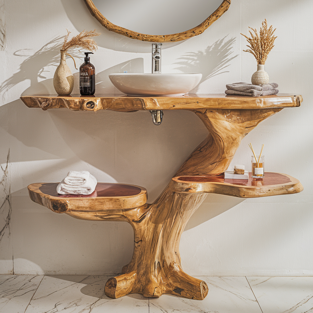 Live Edge Wood Floating Bathroom Vanity Counter Shelf