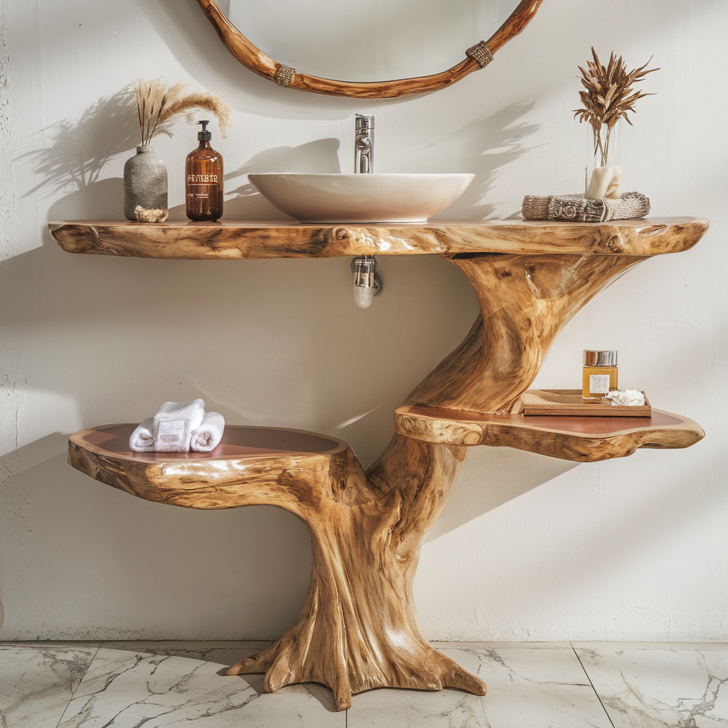 Live Edge Wood Floating Bathroom Vanity Counter Shelf
