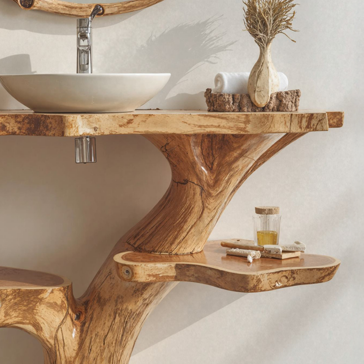 Live Edge Wood Floating Bathroom Vanity Counter Shelf