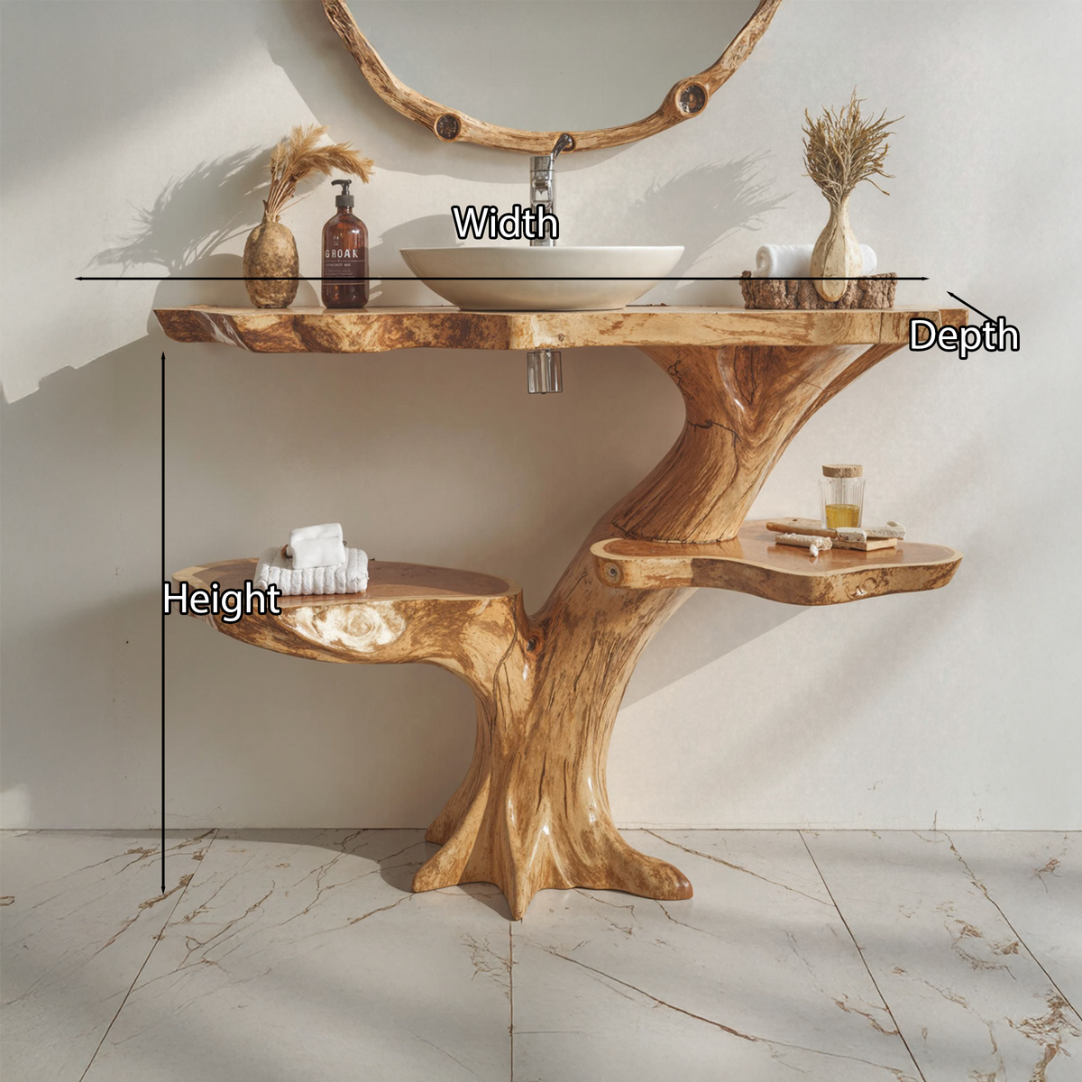 Live Edge Wood Floating Bathroom Vanity Counter Shelf